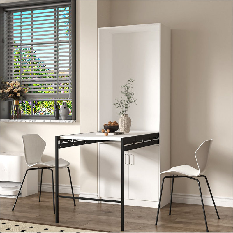 Grande table d'écriture convertible pliable dans la maison pour économiser de l'espace, poste de travail multifonctionnel, bureau escamotable avec grand espace de rangement