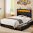 Bed Frame with Adjustable Headboard, Upholstered Bed with Power Outlets & RGB LED Lights-883124792-883124793-904123507