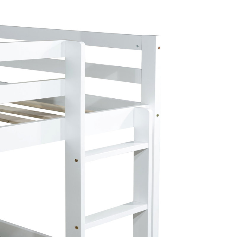 Lit simple mezzanine en bois d'hévéa massif blanc. Structure. Profitez au maximum du rangement. Étapes d'assemblage faciles Robustes maximisent sans effort