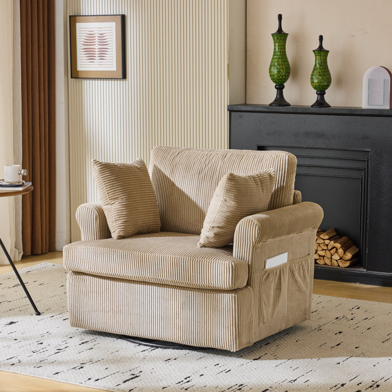 Corduroy Living Room Swivel Barrel Accent Chair, Khaki Corduroy