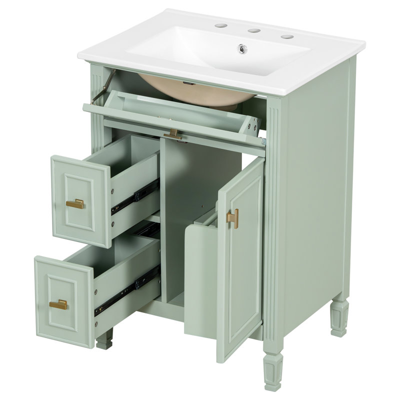 24'' Single Bathroom Vanity With Ceramic Top, Green