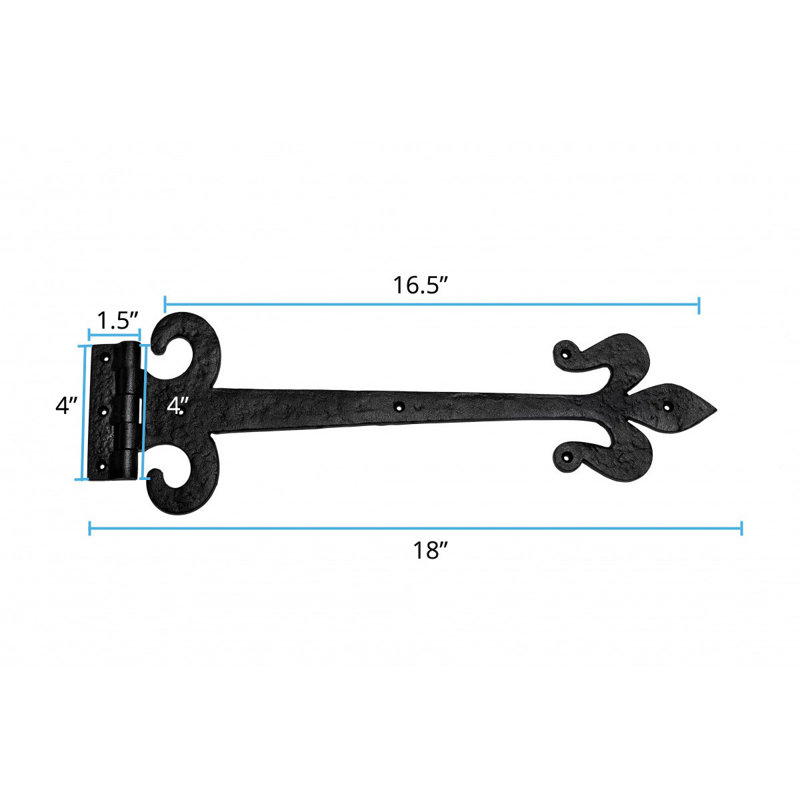 Black Wrought Iron Fleur De Lis 18" Strap Hinge