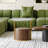Walnut Coffee Table Set with Freeform Tabletop & White Stone Accent, Round Side Table with Gold Frame