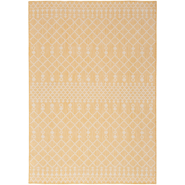 Rishel Rectangle Geometric Machine Woven Polyester/Polypropylene Indoor/Outdoor Area Rug in Yellow