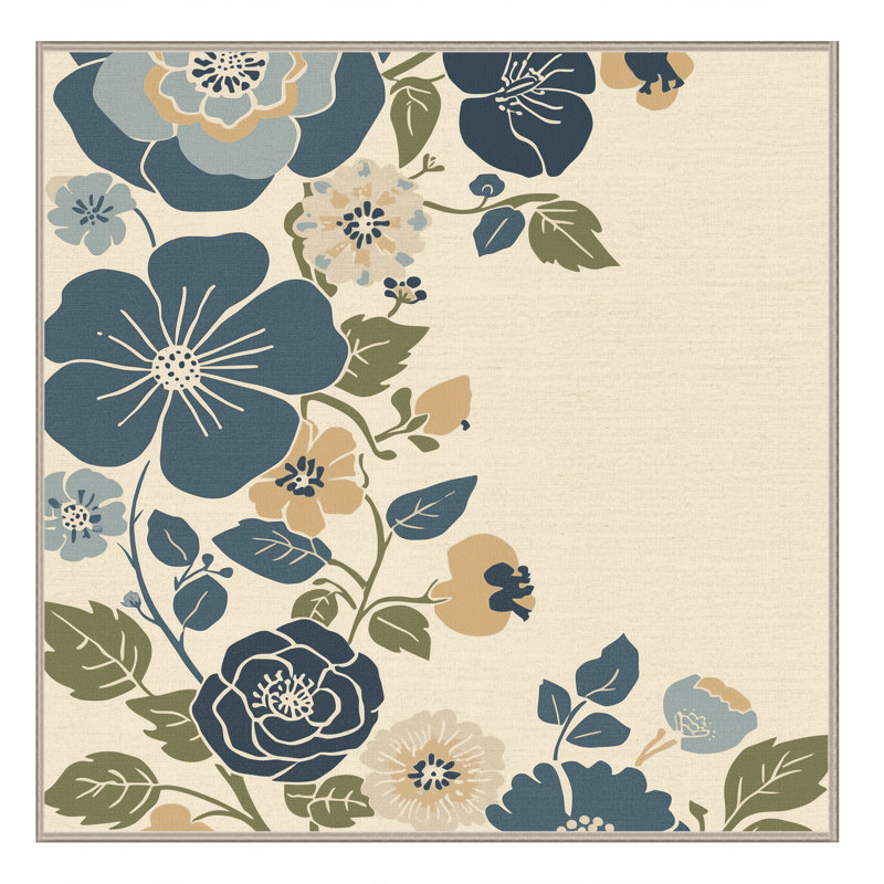 Tapis beige lavable à la machine à motif floral style chalet américain Osiyo, Carré 5 pi