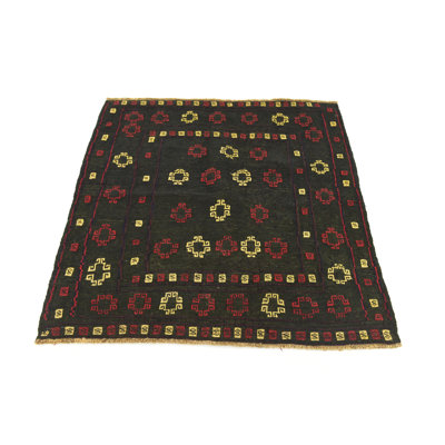 Tapis de zone en laine vert 4 pi x 4 pi 3 po one-of-kind-noué la main Earley