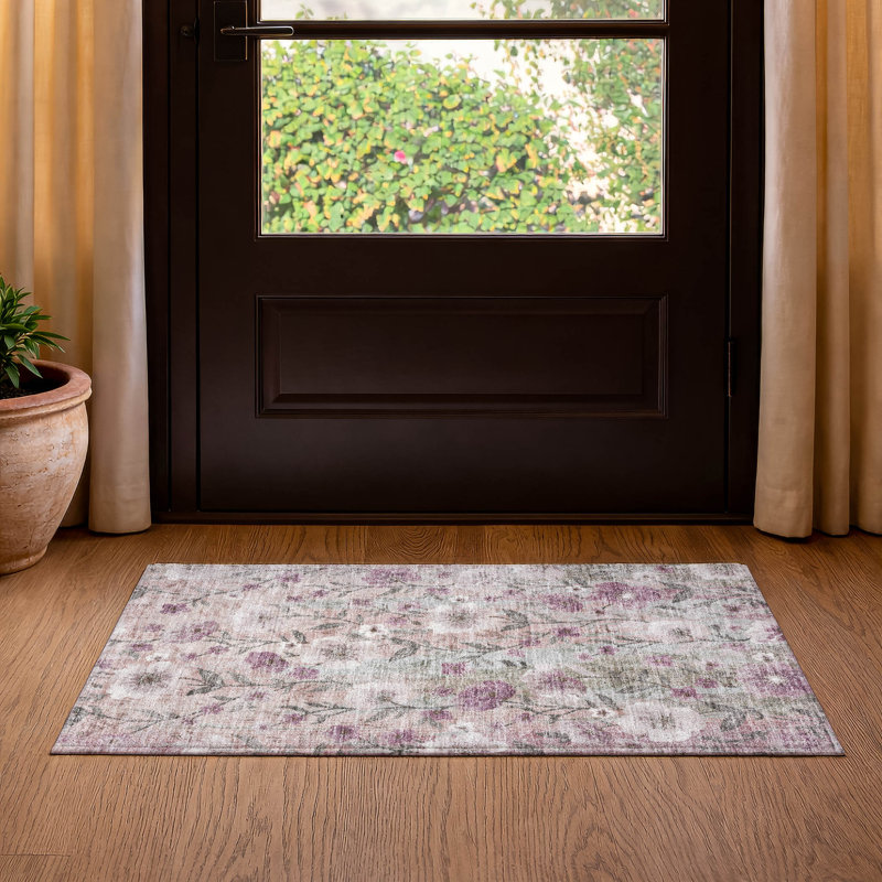 Tapis floral lavable à la machine de qualité supérieure AMF2403, Rosé, 1 pi 8 po x 2 pi 6 po
