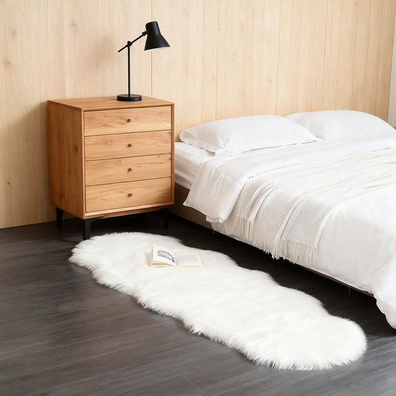 Plush Faux Sheepskin White Rug, Novelty 2' x 6'