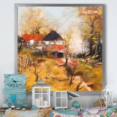 Paysage d'automne avec ferme - décoration murale en toile de ferme