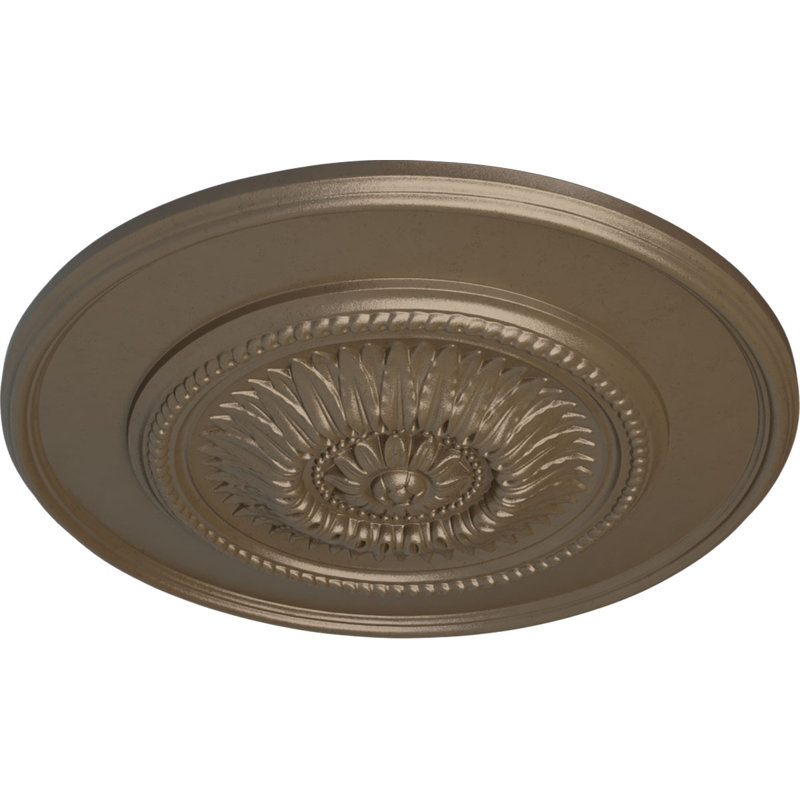 Médaillon de plafond floral Endurathane, DE 23 1/2 po x P 2 3/4 po, finition argent chaud peint à la main, Argent chaleureux