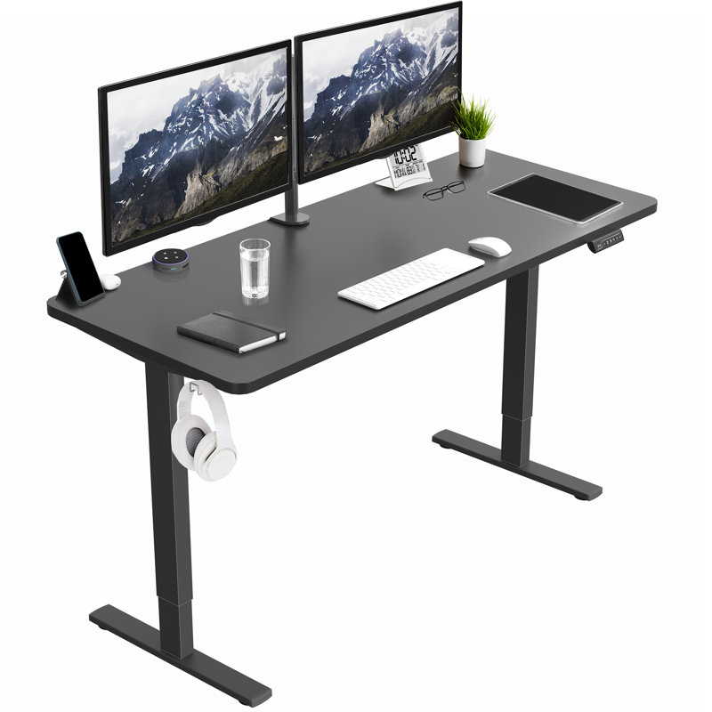 VIVO Single Motor Electric Desk with Push Button Memory Controller, 48.5" H x 60" W x 24" D, Black/Black