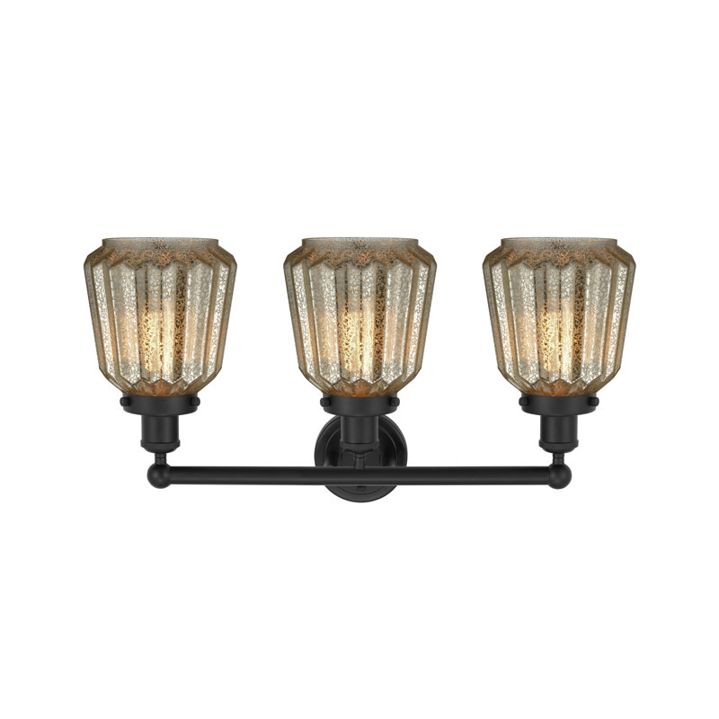 Éclairage pour meuble-lavabo à 3 lumières Aretzy, Noir mat, Transparent