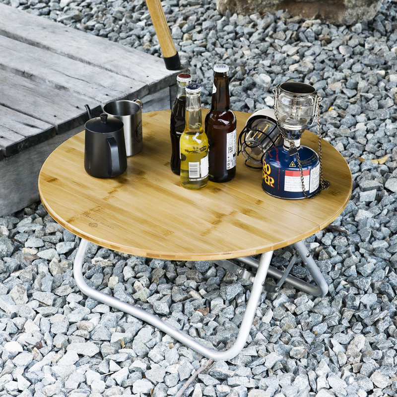 Round Folding Table Bamboo Portable Low Camping Table For Indoor & Outdoor Picnic Barbecue  Beach Party Half-fold Design
