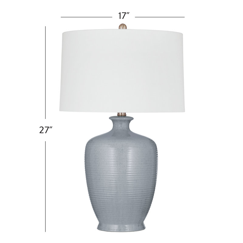 Lampe de table Justice avec base en céramique gris clair et abat-jour blanc texturé