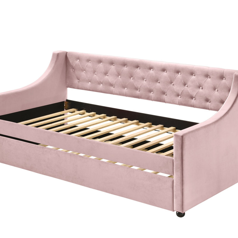 Lianna Pink Velvet Daybed W/Trundle