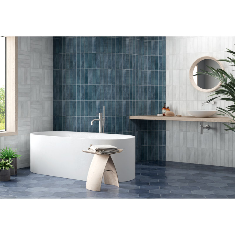 Imagine Brillo Glossy Subway Tile 2.4"x10" (32 Tiles) – Porcelain, Floor & Pool Rated, Blue