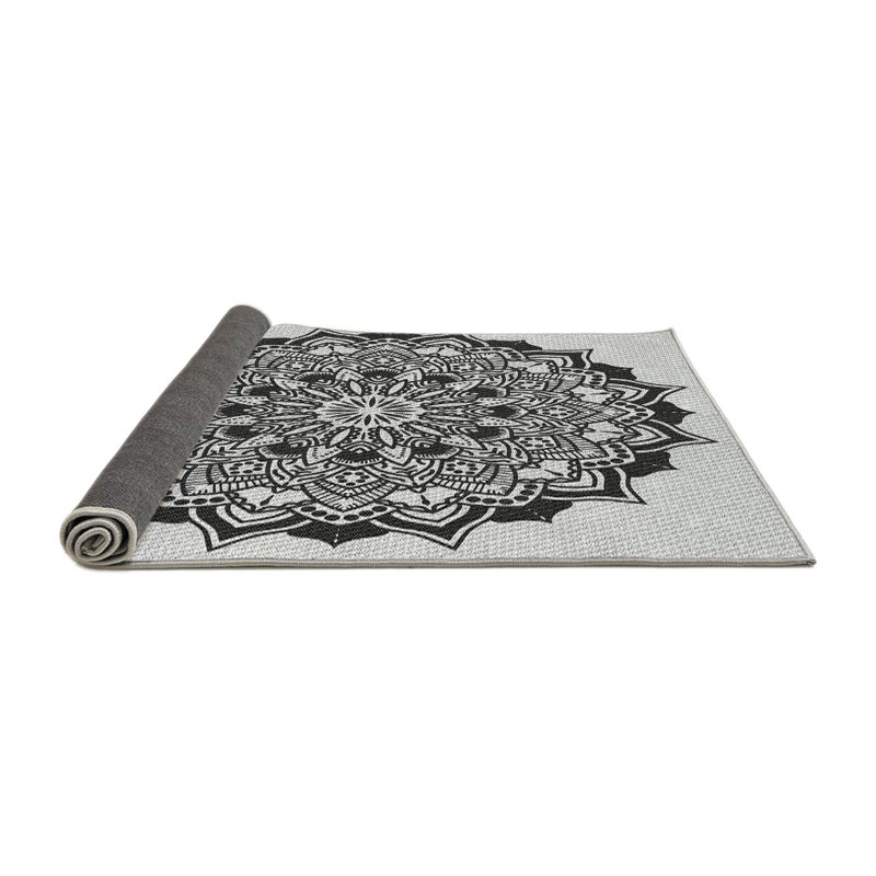 Tapis noir/gris tissé à la machine, Rond 6 pi