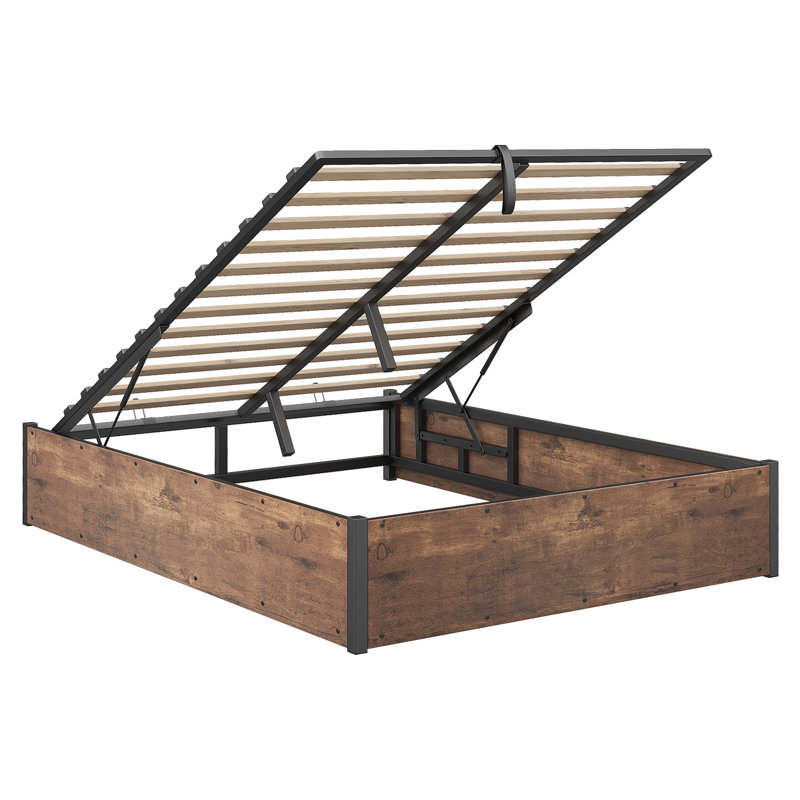 Ensemble de chambre à coucher rustique 3 pièces avec cadre de lit double et 2 tables de chevet, brun rustique, Brun rustique