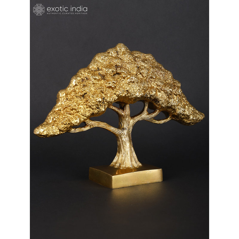 12" Handmade Brass Decorative Tree Sculpture - Golden Lifelike Branches for Mantel, Tabletop or Bookshelf Home Accent​