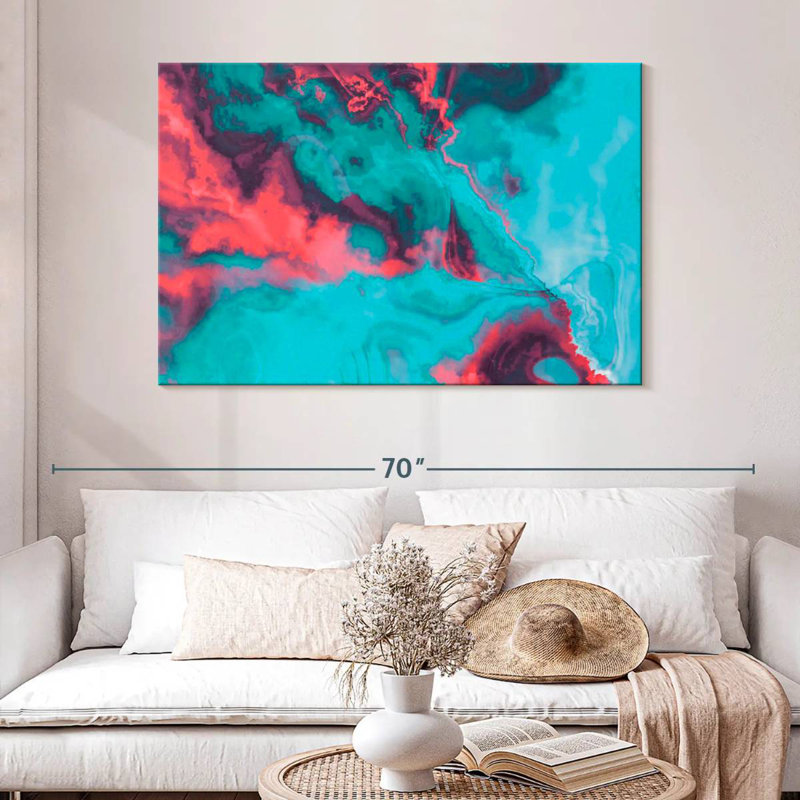 Avery abstrait ondulation rouge et bleue, H 32 po x l 48 po
