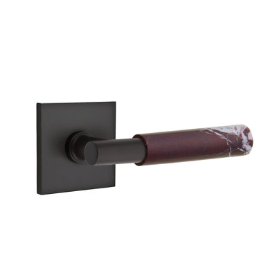 Mortaise intérieure Emtek Select avec rosette carrée et tige en T, marbre Rosso Levanto