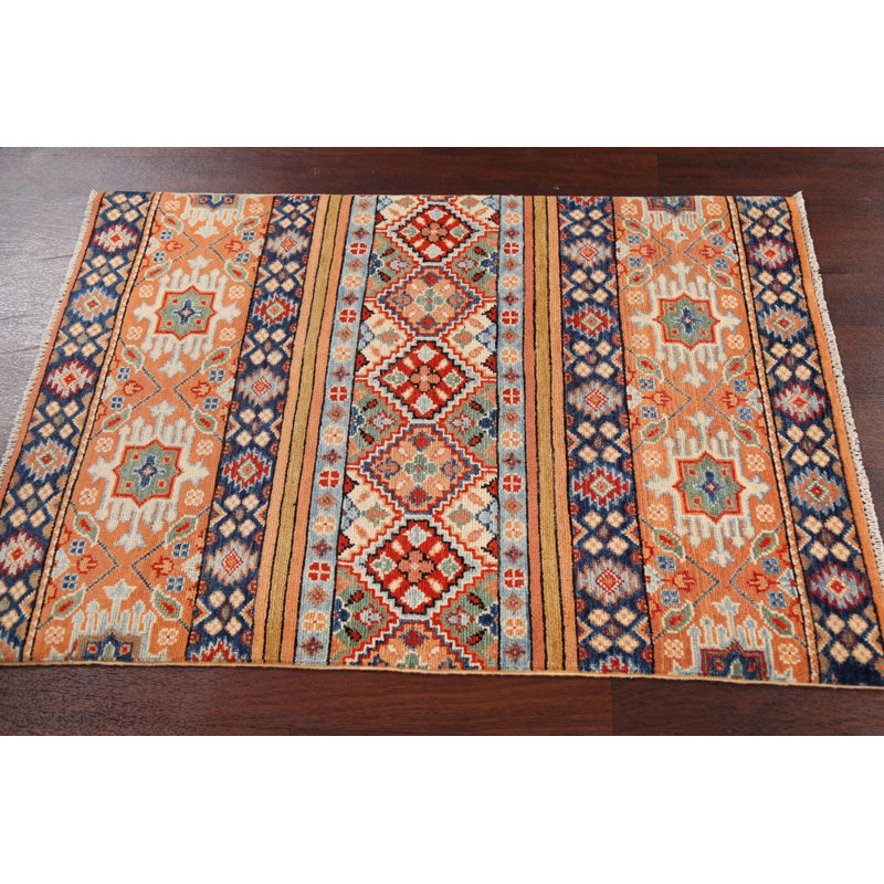 Tapis rouille en laine noué à la main de conception unique 2 pi 8 po x 3 pi 11 po