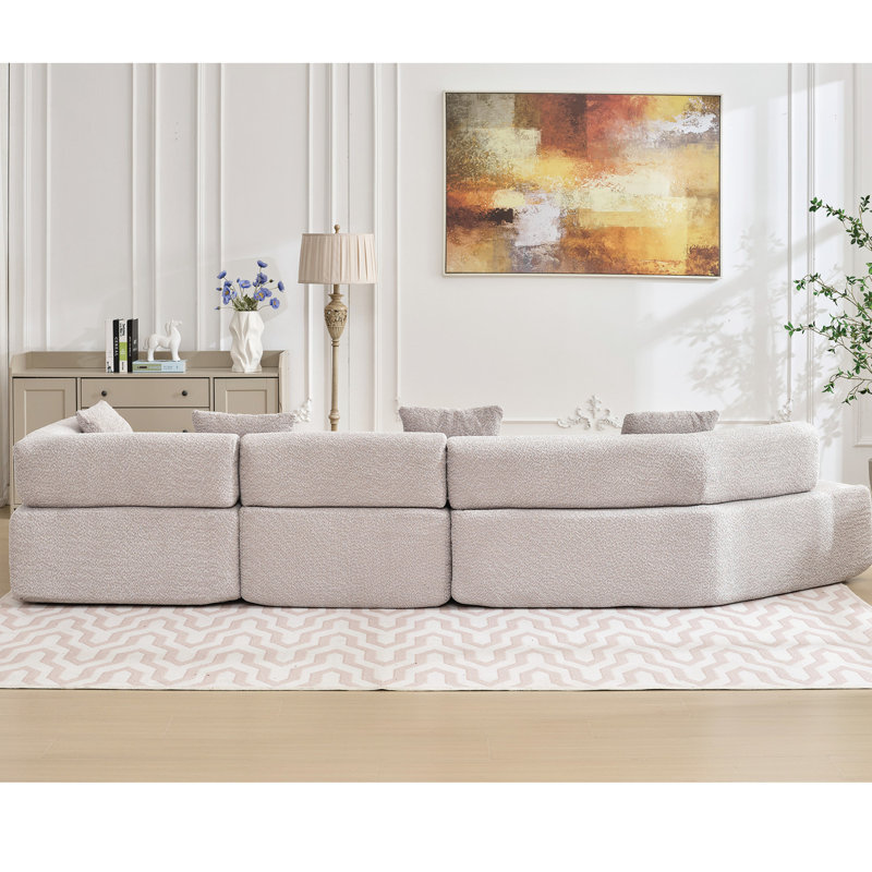 Canapé modulaire pour salon, 4 sièges, boucle grise, aucun assemblage requis en forme de L de 140 po, assemblage élégant
