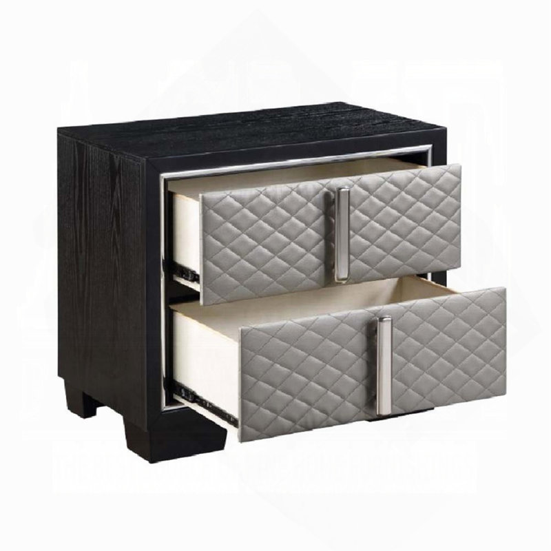 Silver And Black 2-Drawer Nightstand