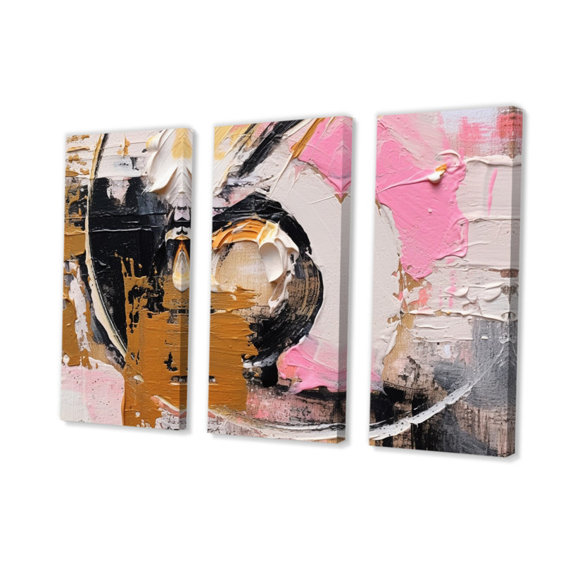 Pink Gold Symmetrical Meets - Cubism Canvas Prints Set, H 28 po x l 36 po x P 1 po, Wrapped Canvas