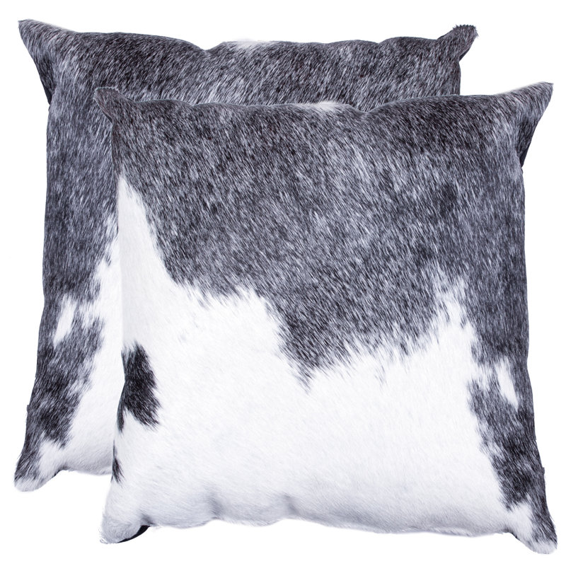Set of Two 18" Cowhide Throw Pillows, Gray/White
