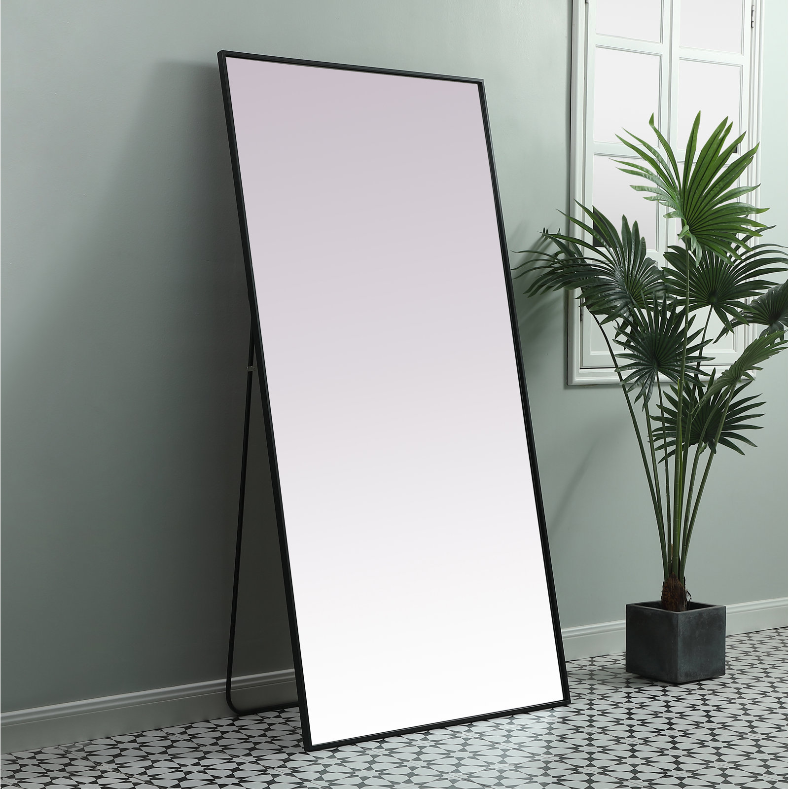 Sabine Metal Rectangle Floor Mirror, 72" x 36", Black