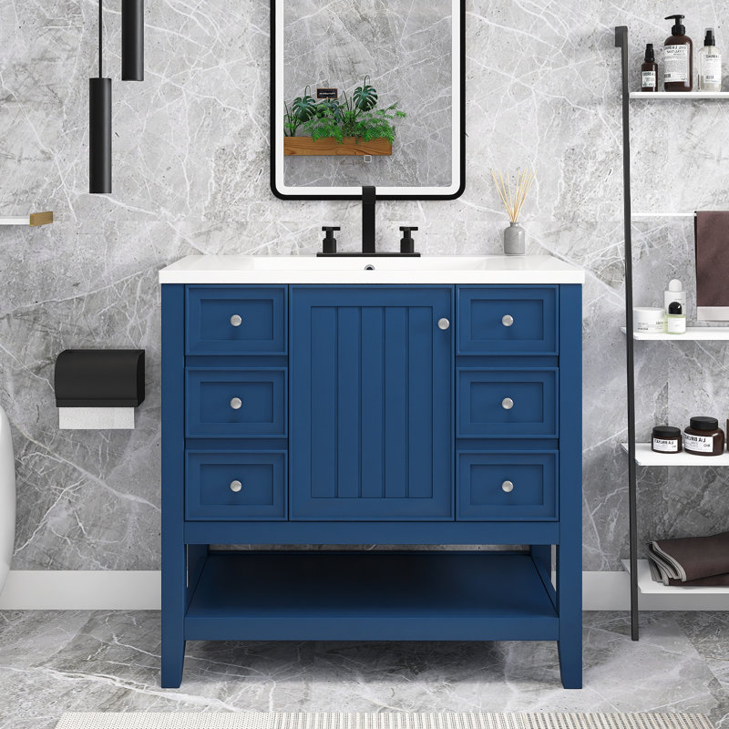 Meuble-lavabo autoportant 36 po avec lavabo en céramique 36 po, Noir