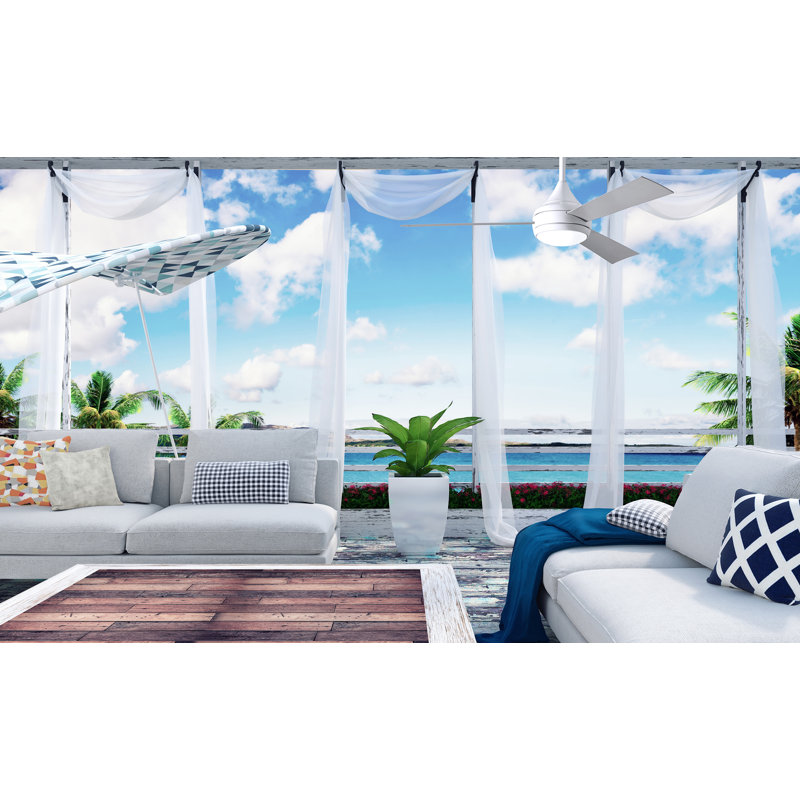 Donaire LED Outdoor Downrod Ceiling Fan, Gloss White, Gloss White