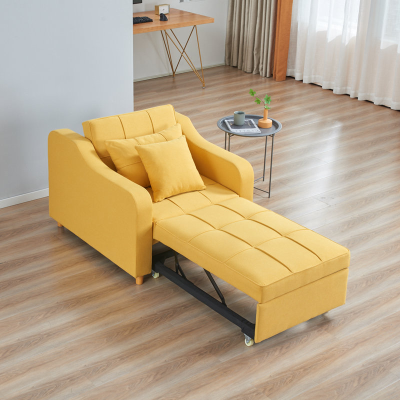 Fauteuil convertible Red Barrel Studio®, canapé-lit 3 en 1 avec dossier réglable, canapé-lit en lin avec 2 coussins, fauteuil simple multifonctionnel pour appartement, bureau (gris clair)