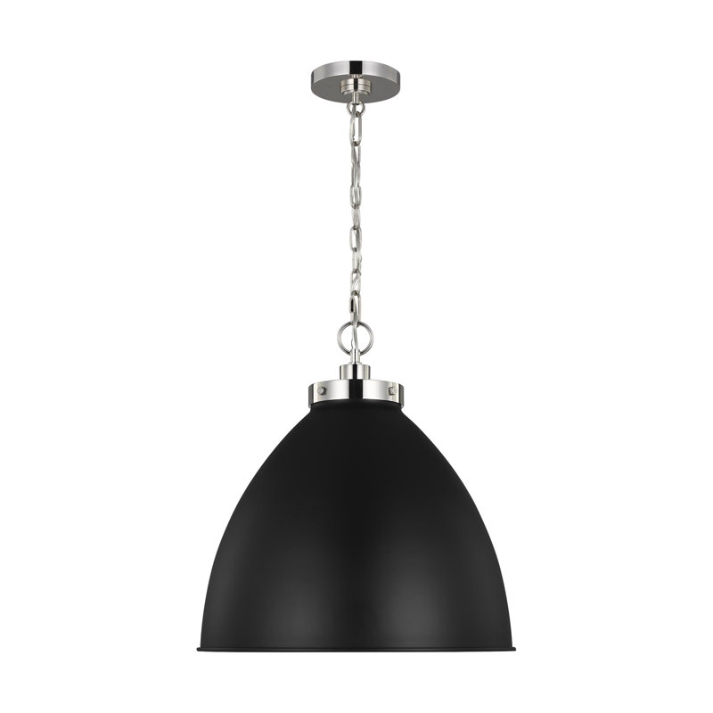 Wellfleet 1 - Light Pendant, 13.5" H x 15.625" W x 15.625" D, Midnight Black, Polished Nickel
