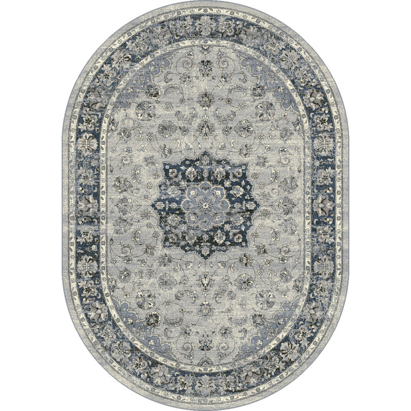 Tapis oriental argent / bleu, Ovale 6 pi 7 po x 9 pi 6 po