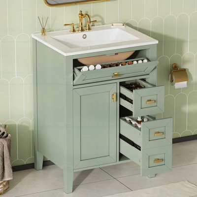 Meuble-lavabo de salle de bain avec lavabo, porte à fermeture en douceur et tiroirs, conception moderne pour les petites salles de bain