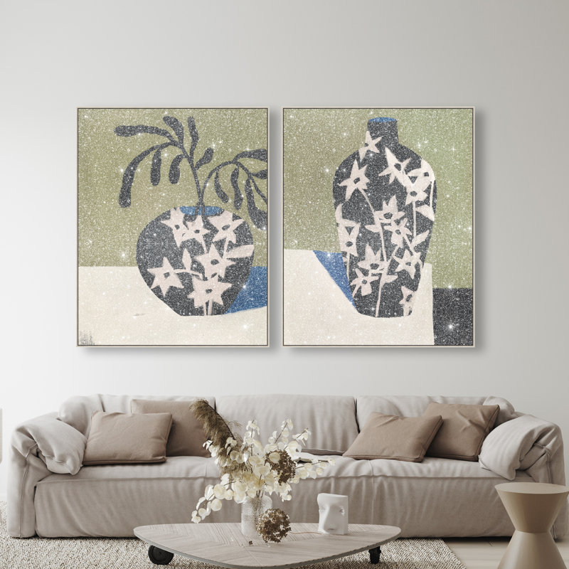 Noir Vase Set Set by Oliver Gal, 74"H x 62"W, Silver Floater Frame