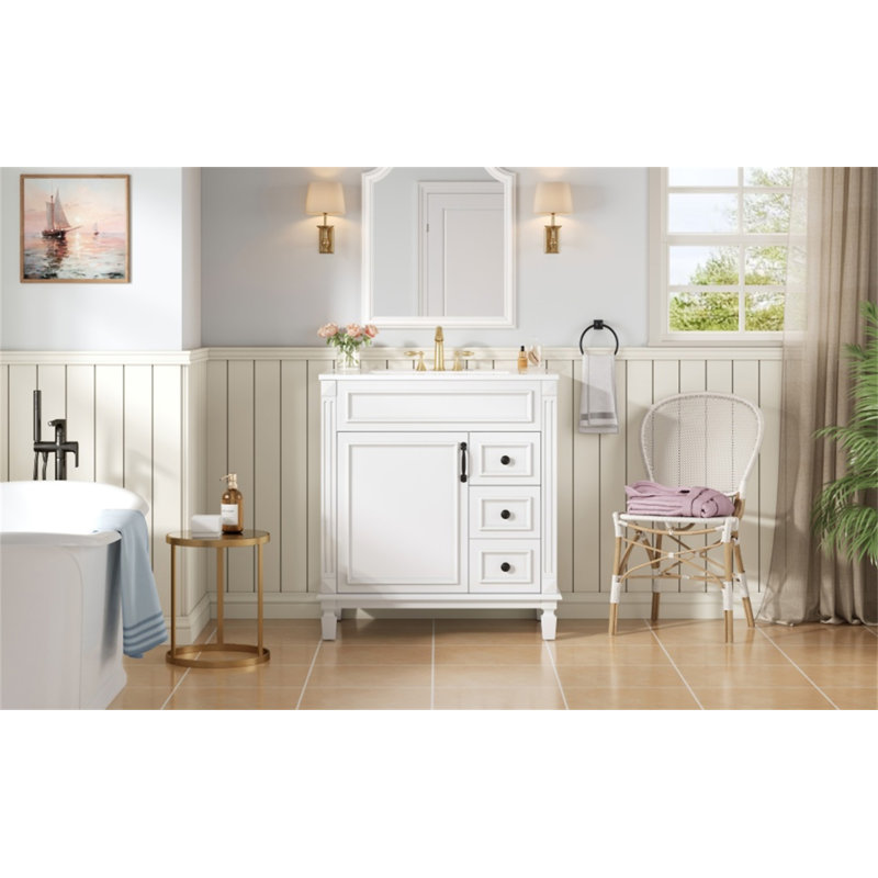 Meuble-lavabo 30 po avec lavabo en céramique, Blanc