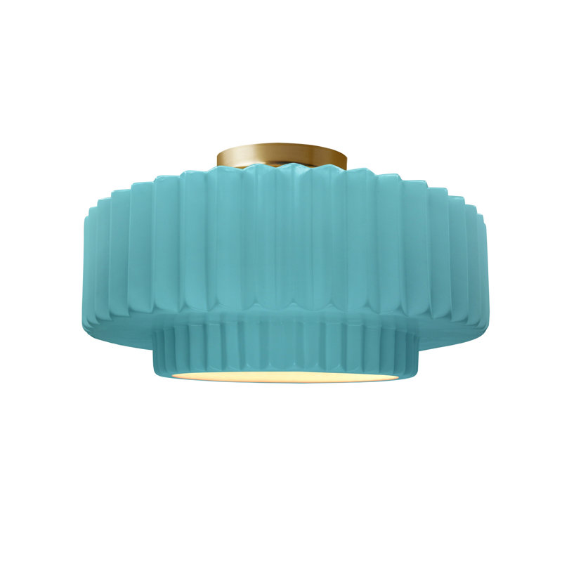 Radiance Ceramic Pleated Semi-Flush Mount, 8" H x 16.5" W x 16.5" D, Reflecting Pool, Brushed Brass