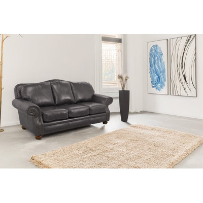Somto 96" Genuine Leather Rolled Arm Sofa