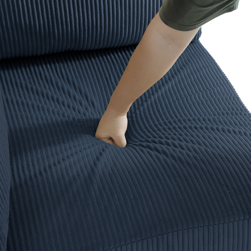 Seemab 2 - Piece Upholstered Navy Corduroy Modular Sectional with Pillow Back and Solid Wood Legs, Navy