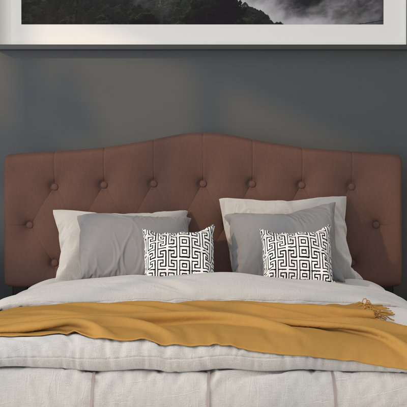 Ciriaca Arched Button Tufted Upholstered Headboard, Camel, Queen