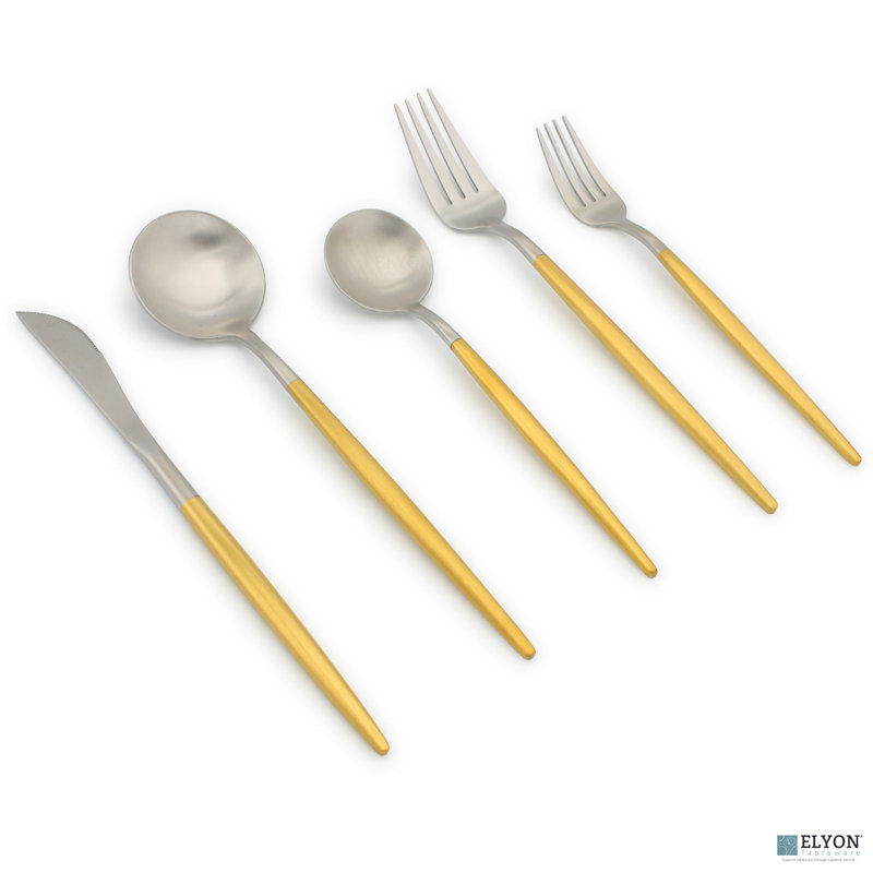Elyon Lea 20-Piece Colored 18/10 Stainless Steel Flatware Set, Silver/Gold