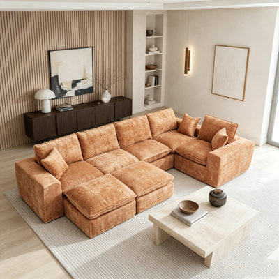 Canapé modulaire moderne en L avec 2 repose-pieds mobiles et nuage