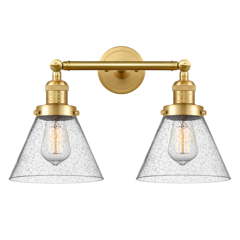 Cone 2 Light Bath Vanity Light, 6 Watt Vinage LED Bulb, Seedy, Satin Gold