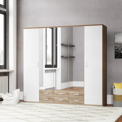 Gandra 5 Hinged Door Wardrobe 226 cm Alpinwhite/Oak Sonoma 6 Drawer INCL. Delivery and Assembly