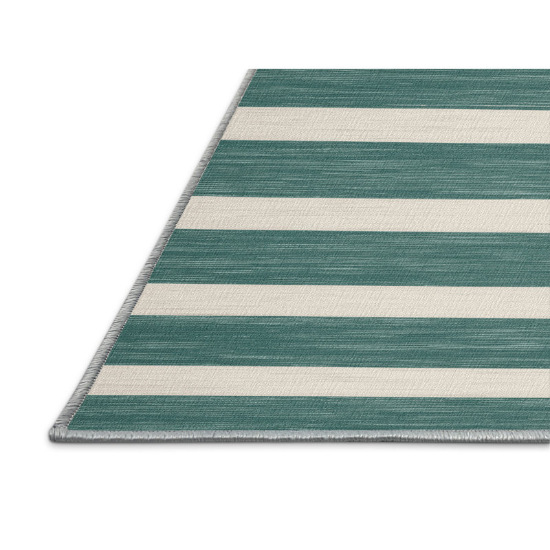 Tapis bleu à rayures horizontales lavable à la machine, Carré 6 pi