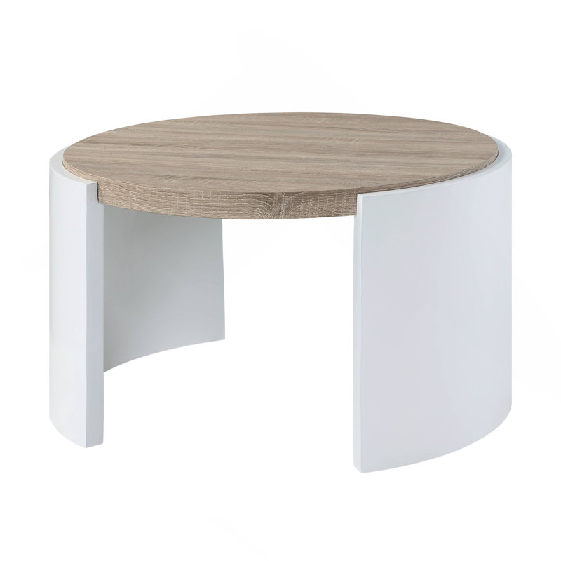 Table basse, finition chêne et blanc ultrabrillant