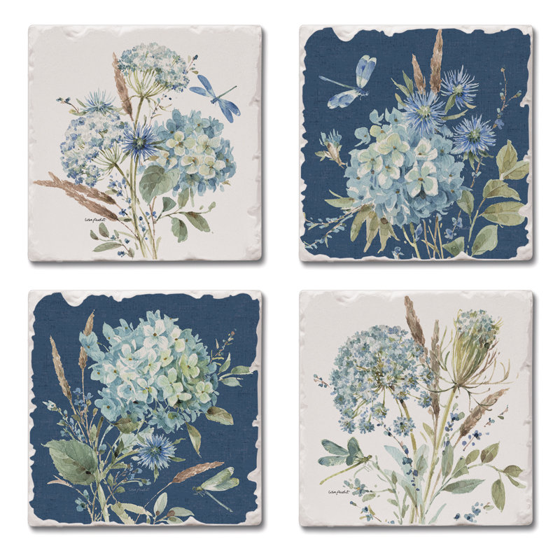 Bohemian Blue 4-Pack Assorted Tumbled Tile Coasters